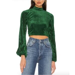 Privacy Please Lynnsey Velvet Crop Top in Emerald Green